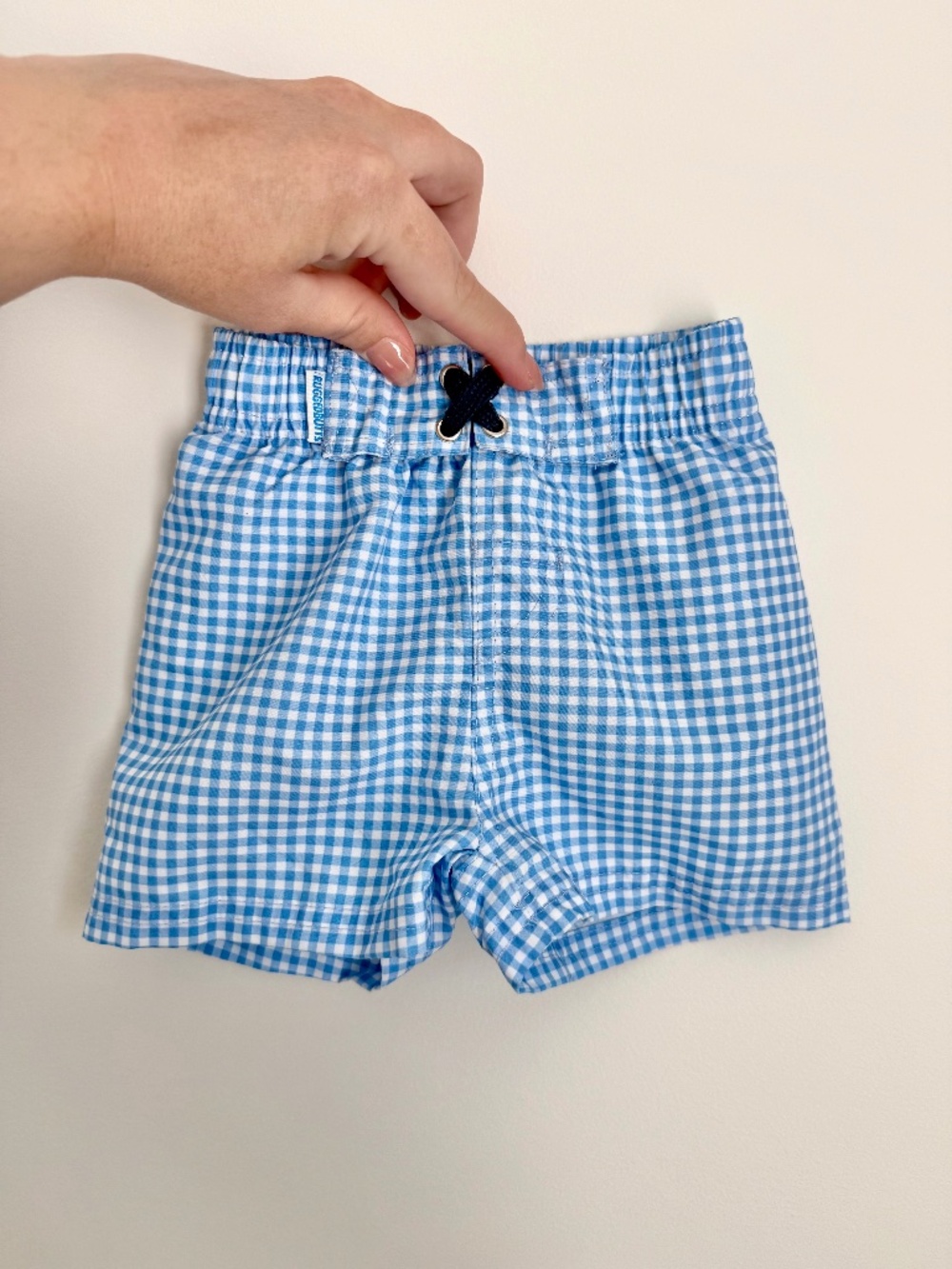 RuggedButts Gingham Swim Trunks w/ liner 6-12 months